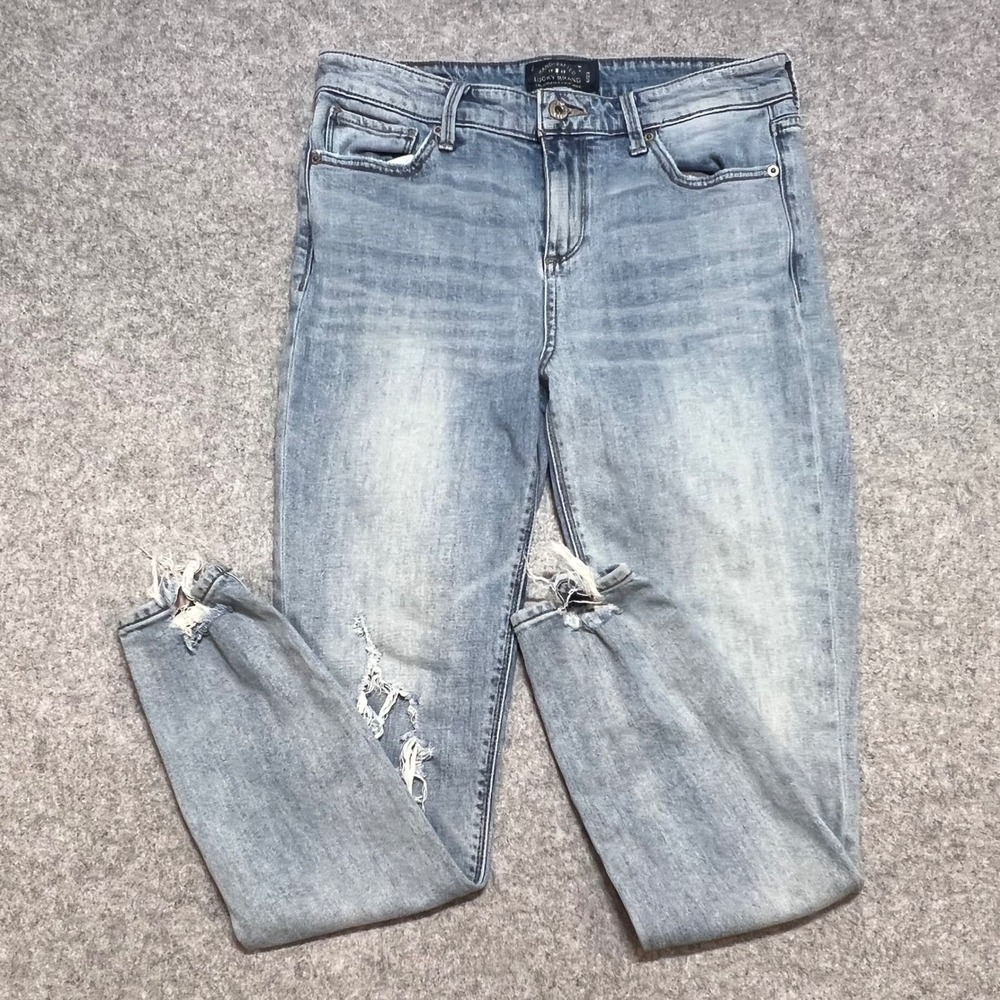 Lucky Brand Aya Skinny Jeans Womens 6/28 Light Wash Distressed‎ Frayed Hem Denim
